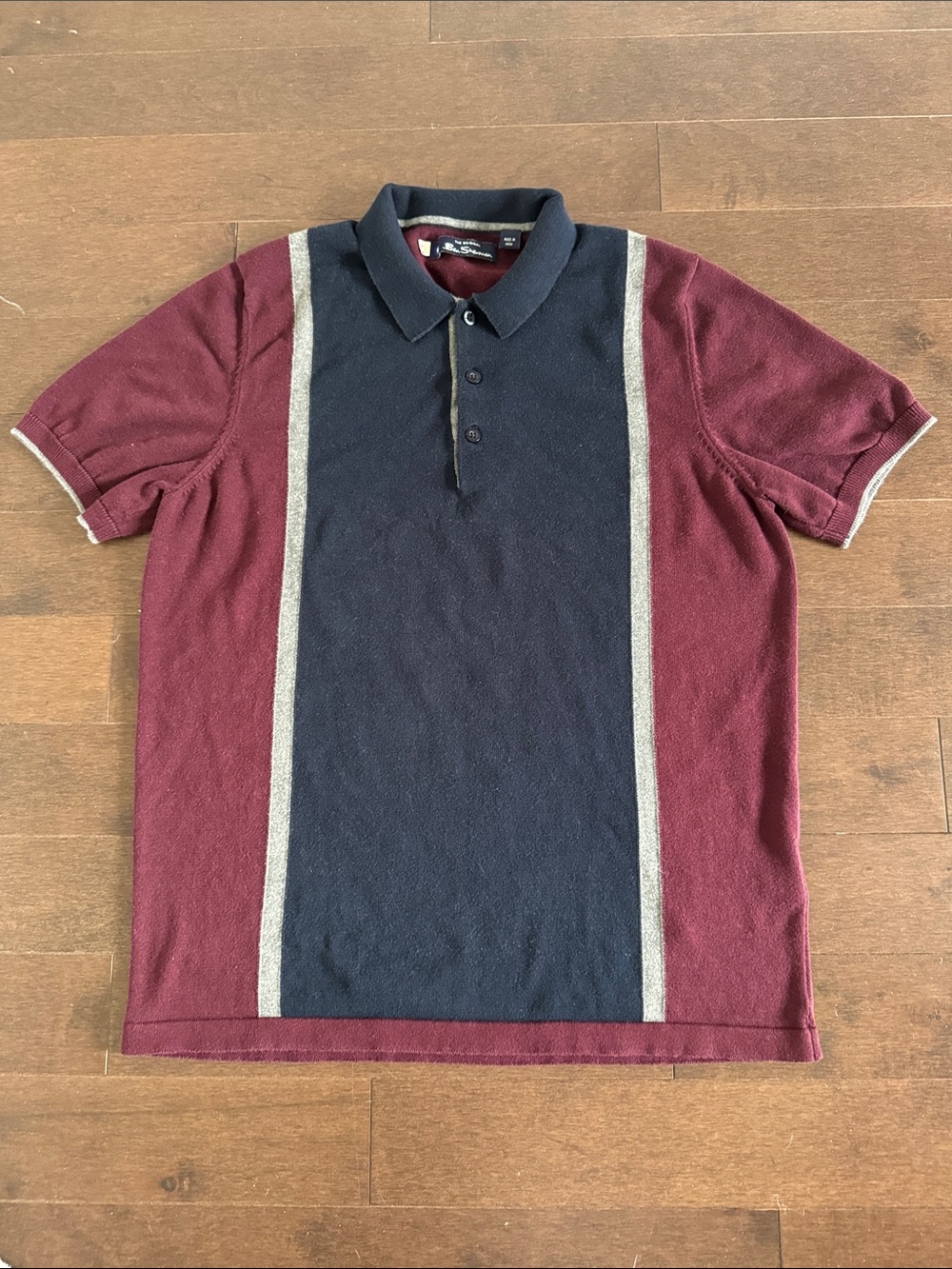 Ben Sherman Burgundy and Dark Navy Vertical-Stripe Knit Polo